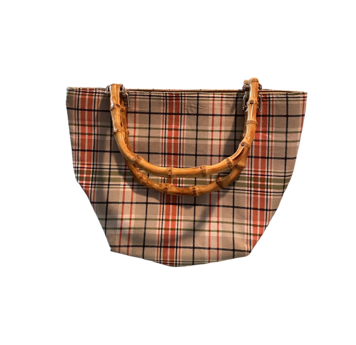 Plaid & bamboo hand bag