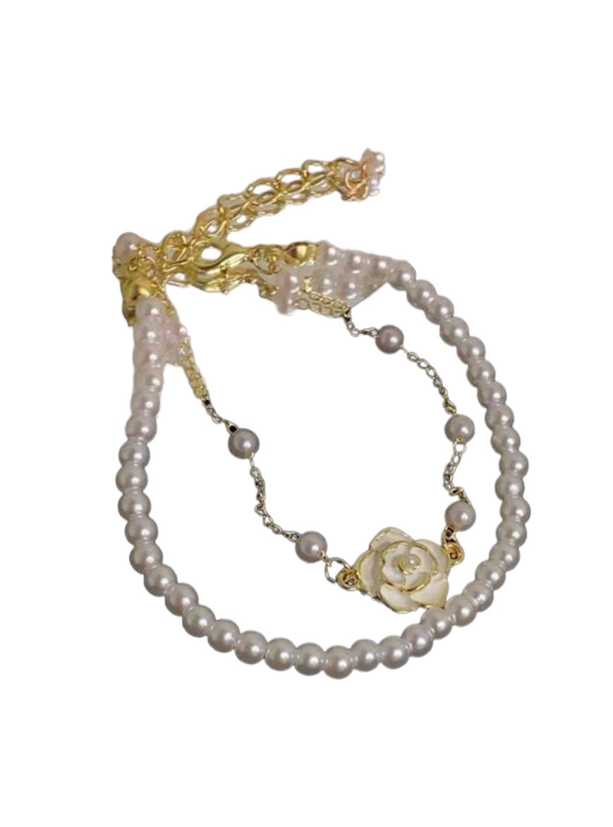 Pearl & Rose Double Layered Bracelet