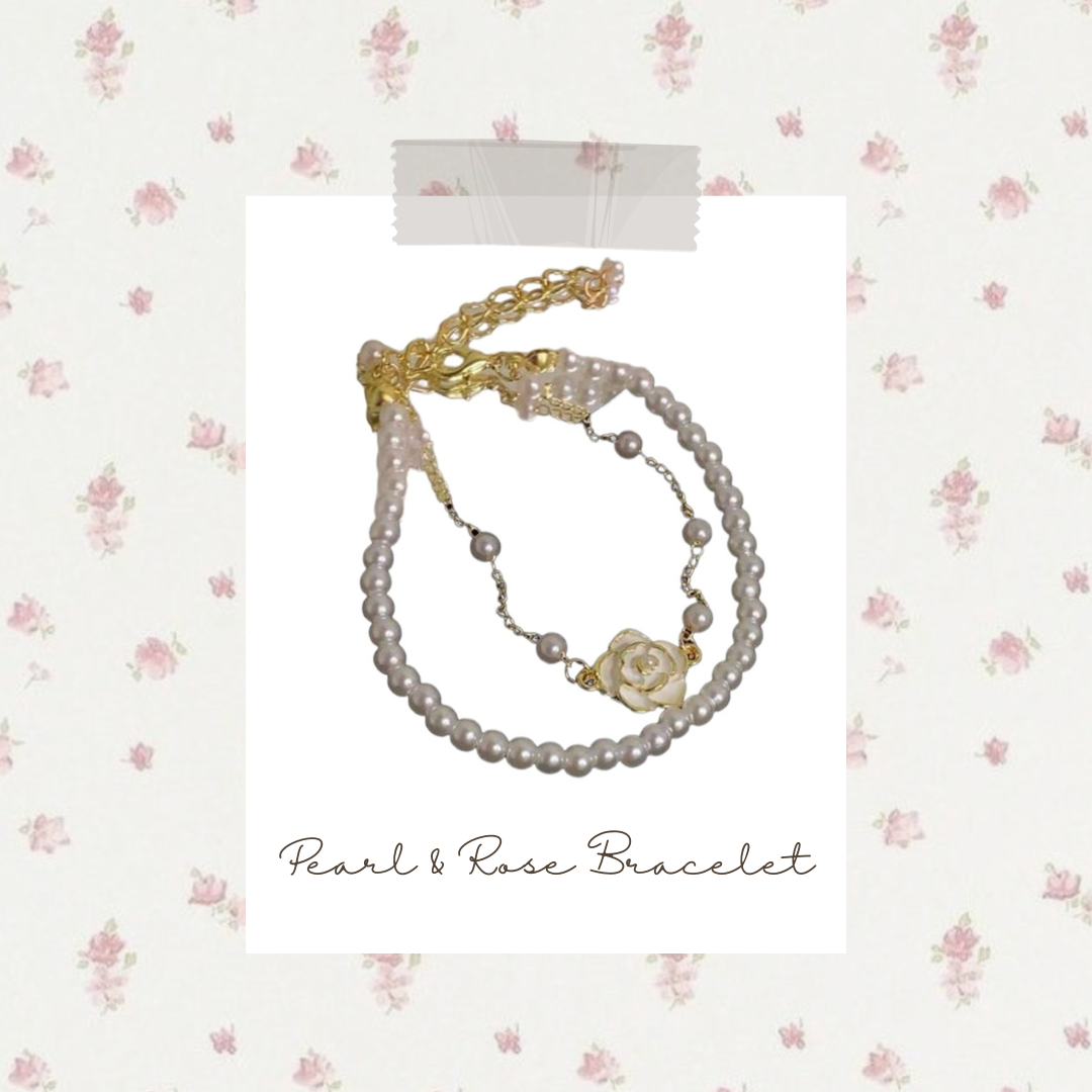 Pearl & Rose Double Layered Bracelet